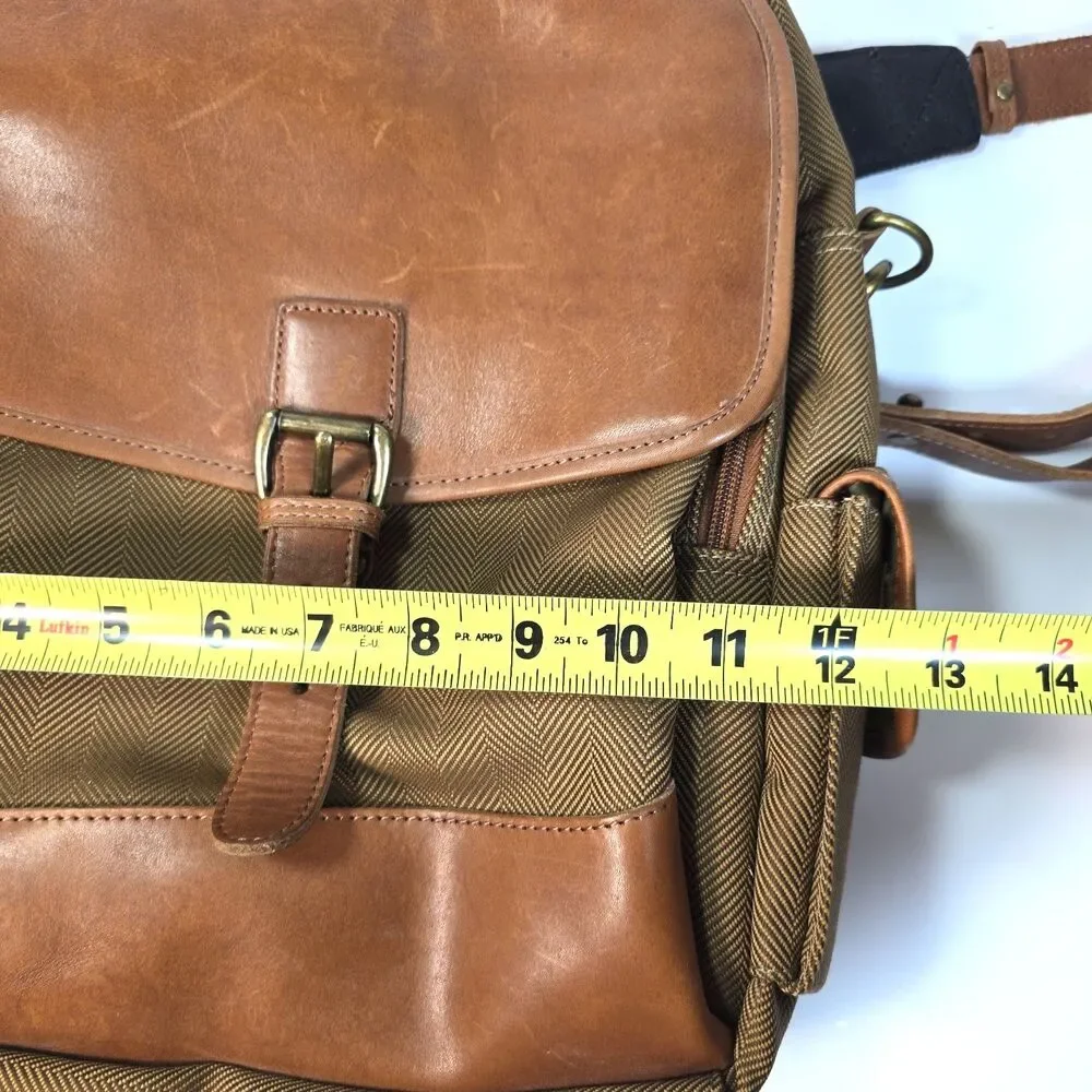 L.L. Bean Canvas Leather Crossbody Messenger Bag Brown Herringbone Travel Field